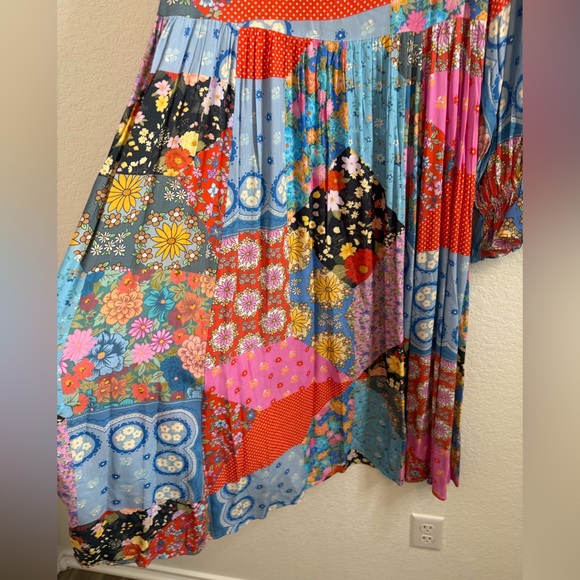 NWT SPELL Cha Cha Boho Patchwork Print Peasant Midi Dress in Multi Sz Small - Picture 15 of 16
